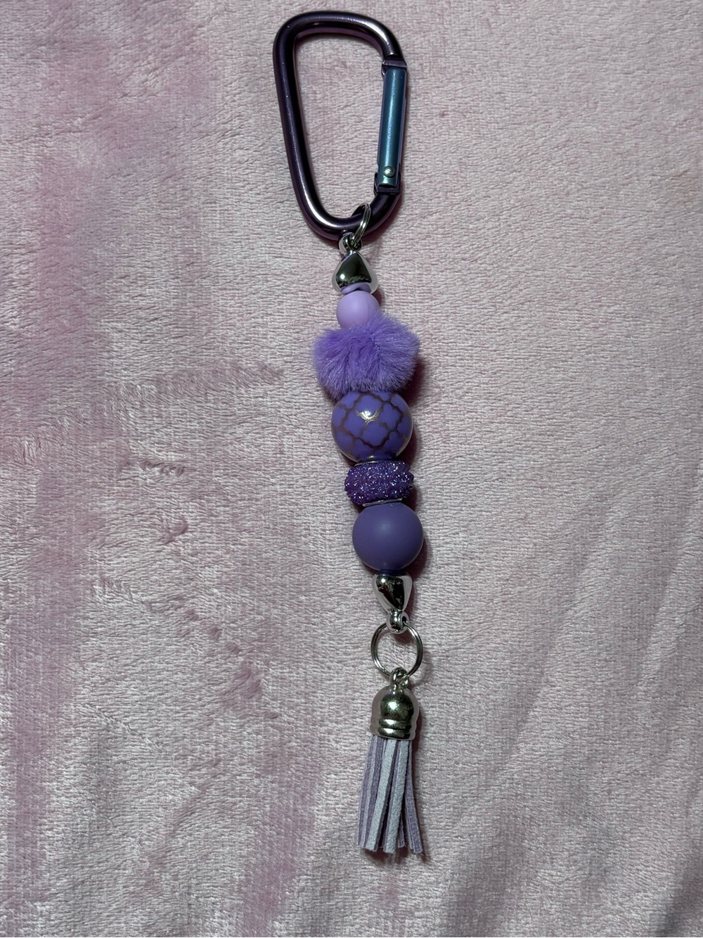Purple Beaded Tassel Keychain Charm